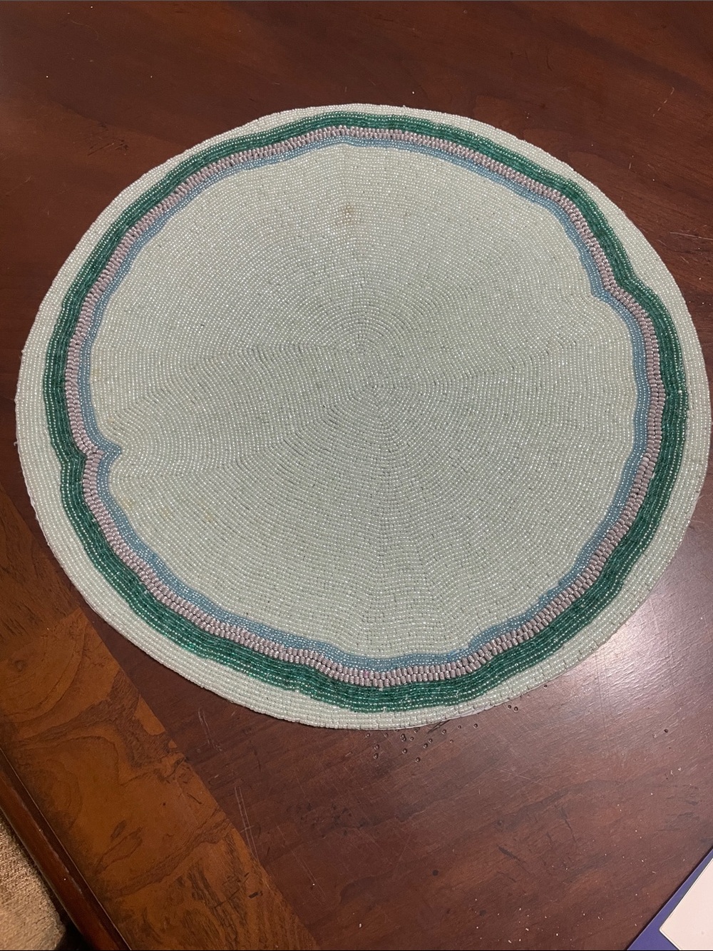 Kim Seybert Round 97% Glass Beaded Placemat in Light Blue, Green
